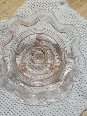 Anchor Hocking Pink Depression Glass 3 Footed Banded Ruffled Candy